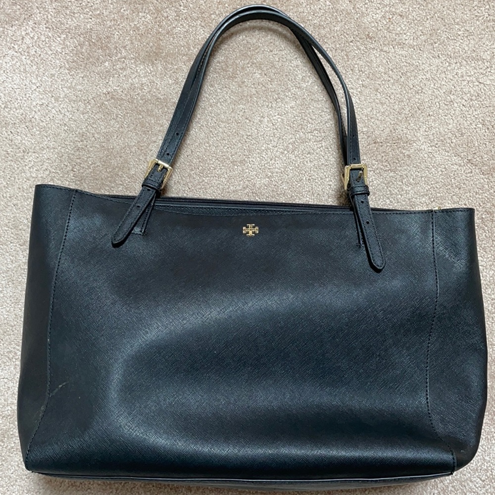 Tory Burch grained leather tote, black
